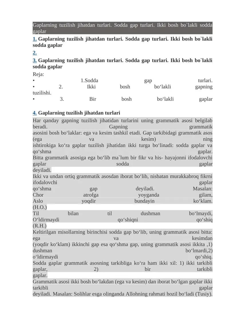 Gaplarning tuzilish jihatdan turlari