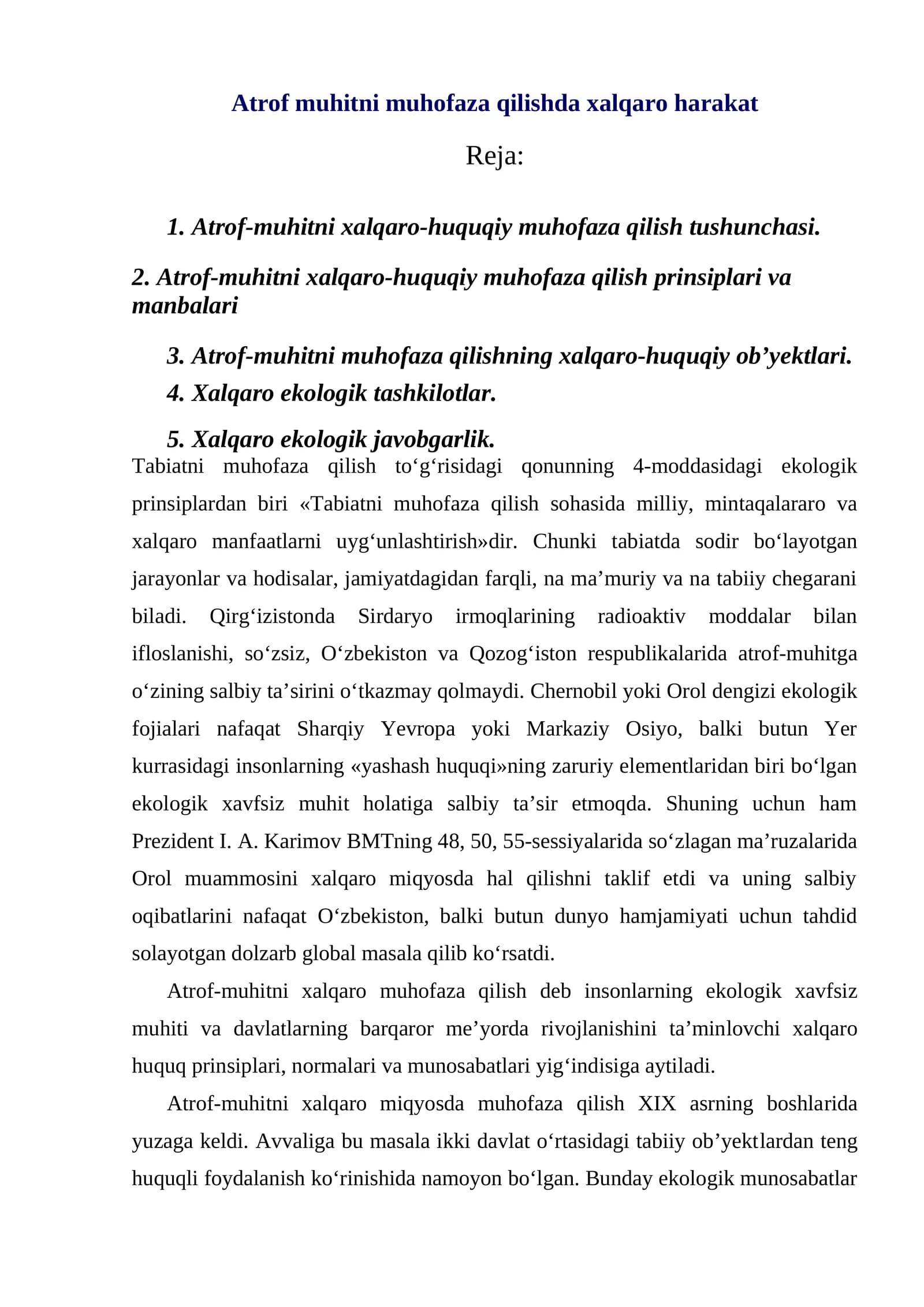 Xalqaro Ekologik Tashkilotlar