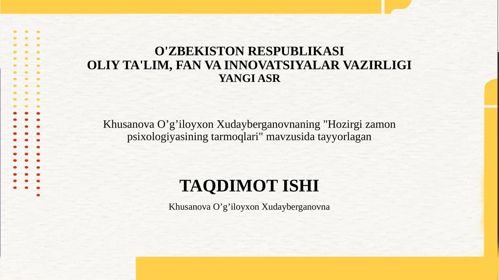 Hozirgi zamon psixologiyasining tarmoqlari