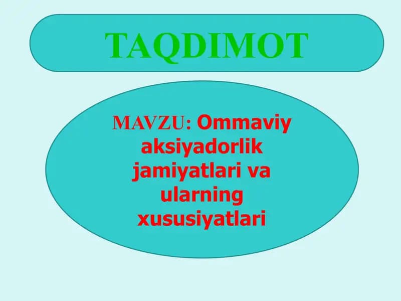 Ommaviy aksiyadorlik jamiyatlari va ularning xususiyatlari