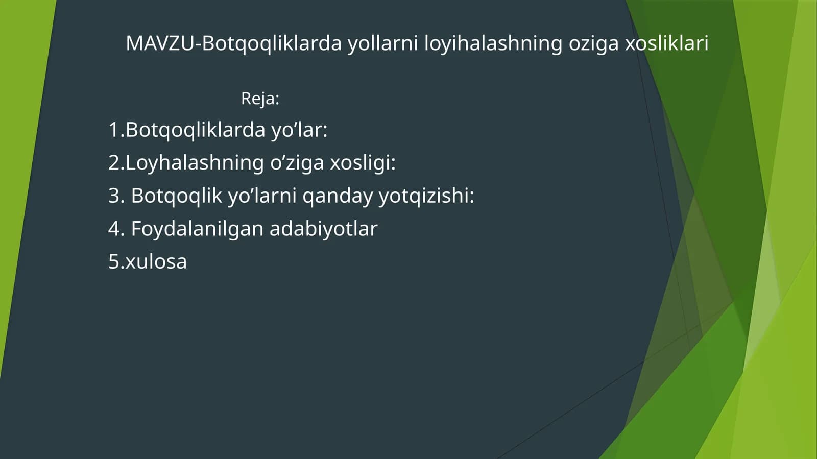 Botqoq yollarini loyihalashning oziga xosliklari