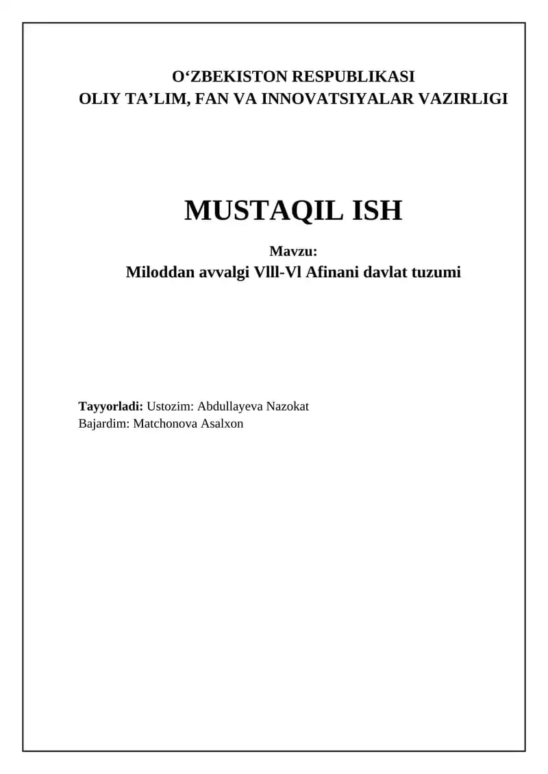 Arxaik Afinaning ijtimoiy-siyosiy tuzilishi (VIII-VI asrlar)