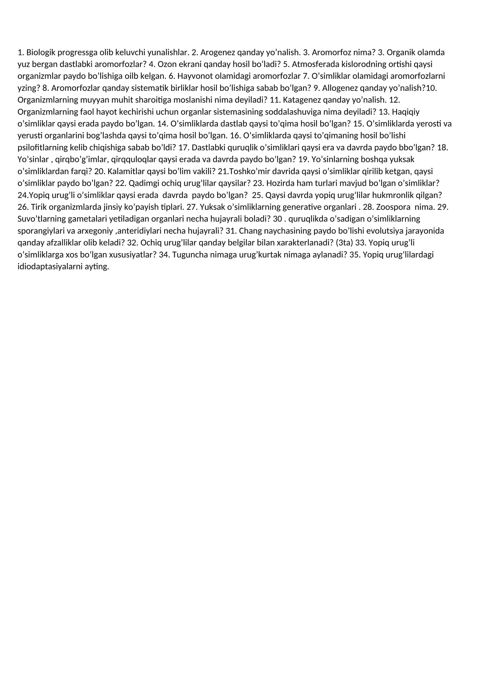 Organik olamda yuz bergan dastlabki aromorfozlar