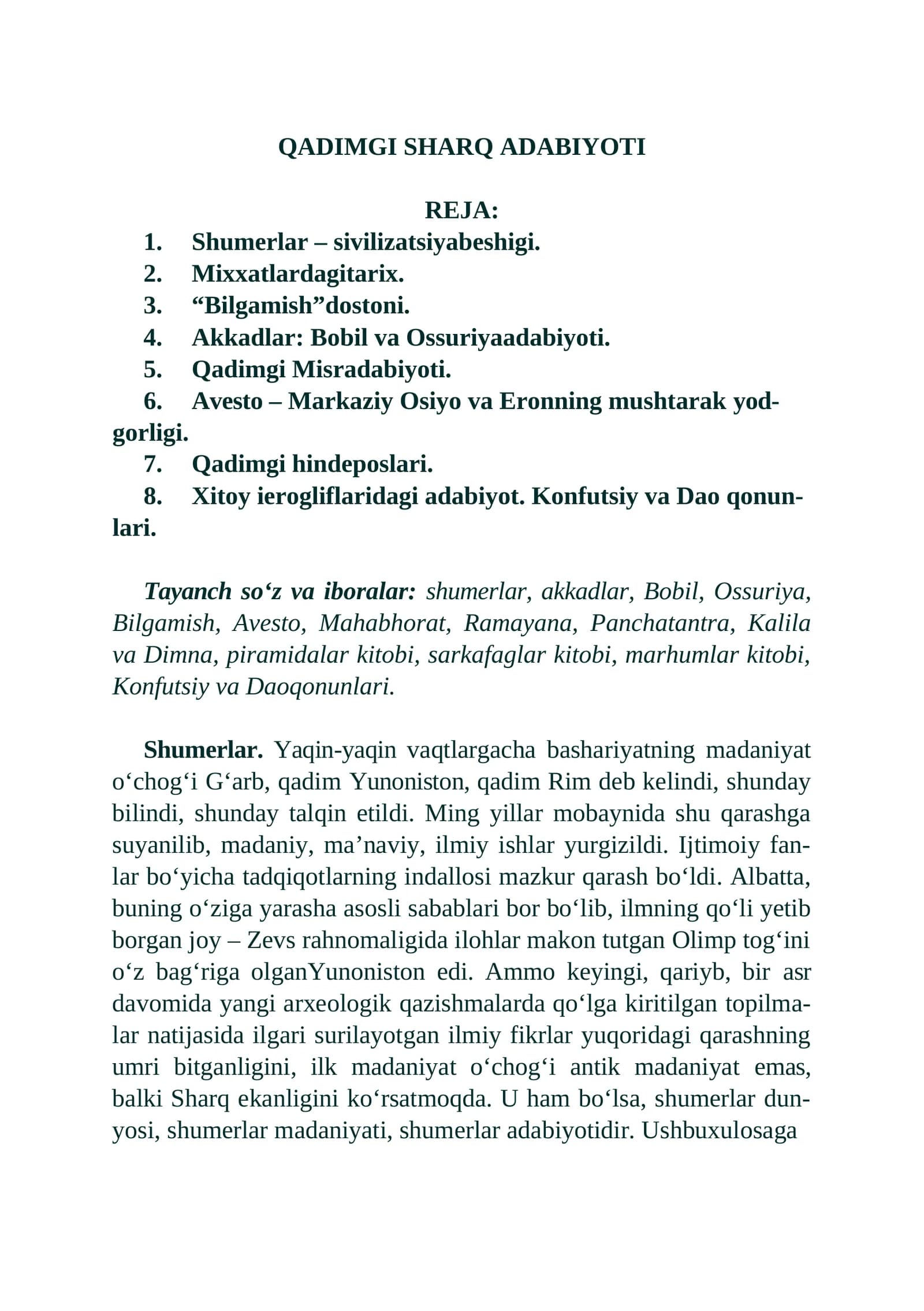 QADIMGI SHARQ ADABIYOTI