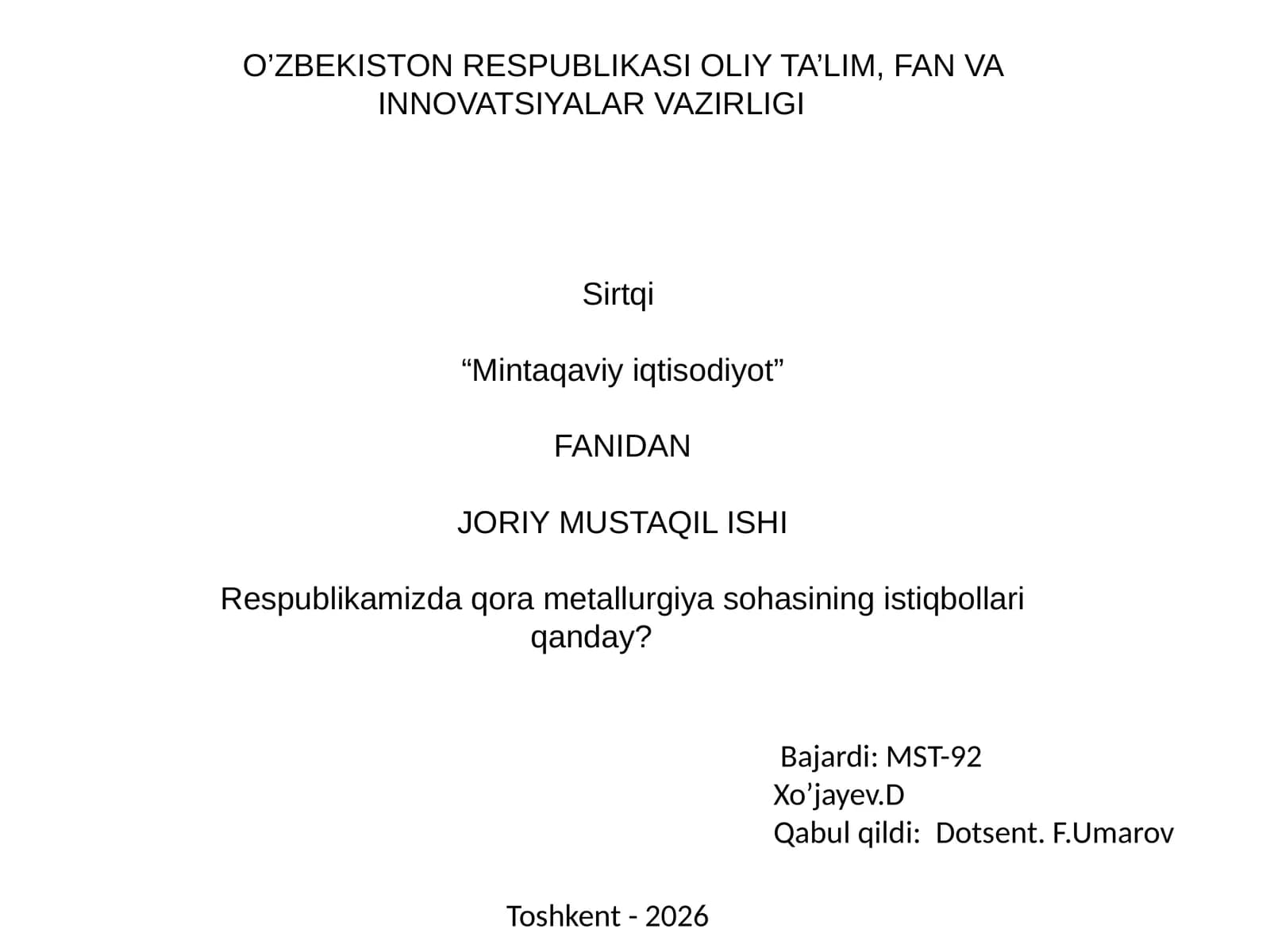 Qora metallurgiya sohasining istiqbollari