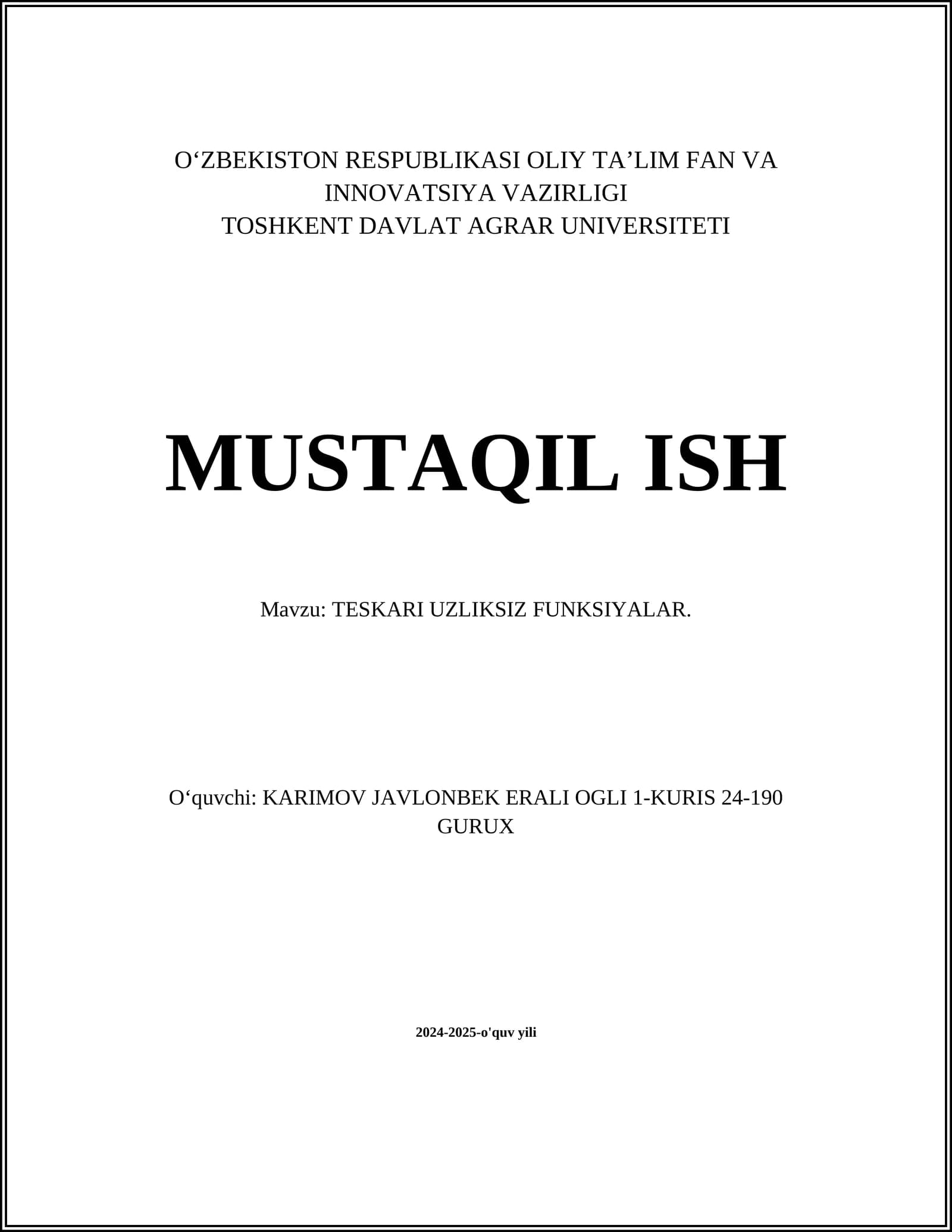 TESKARI UZLIKSIZ FUNKSIYALAR