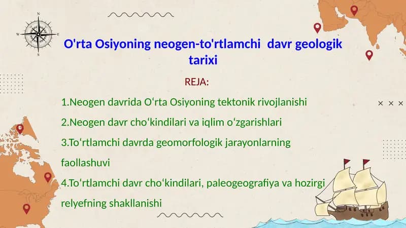 O'rta Osiyoning neogen-to'rtlamchi davrgeologik tarixi