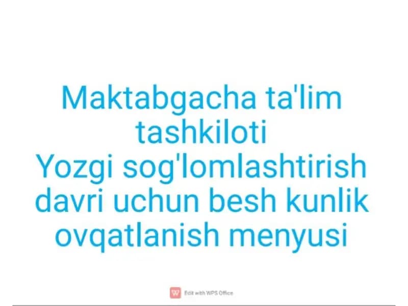 Yozgi sog'lomlashtirish davri uchun beshta kunlik ovgatlanish menyusi