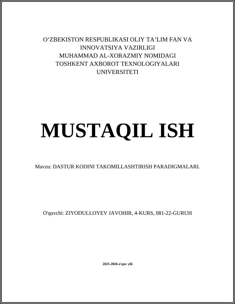 DASTUR KODINI TAKOMILLASHTIRISH PARADIGMALARI