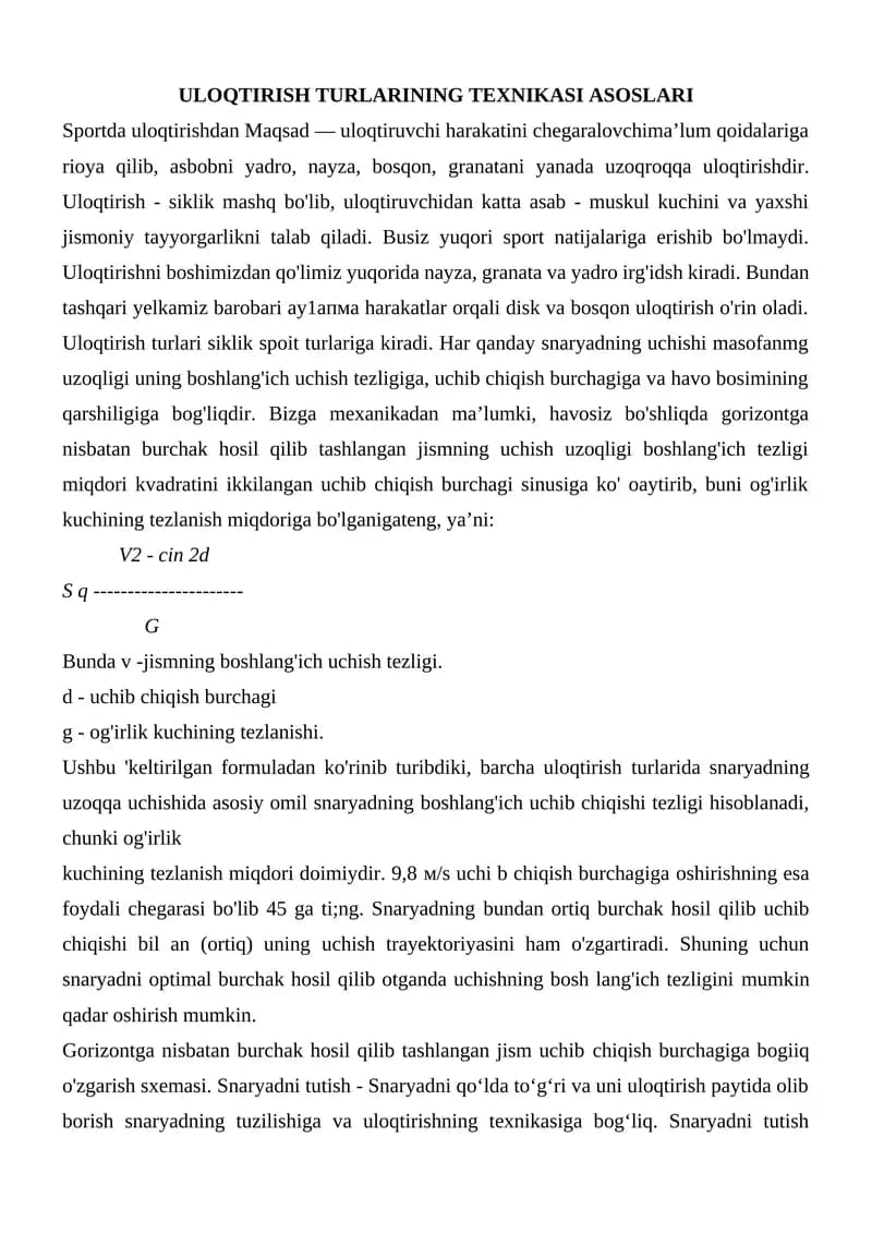 ULOQTIRISH TURLARINING TEXNIKASI ASOSLARI