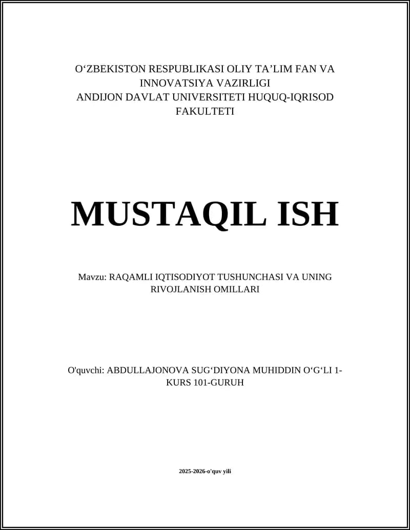 RAQAMLI IQTISODIYOT TUSHUNCHASI VA UNING RIVOJLANISH OMILLARI
