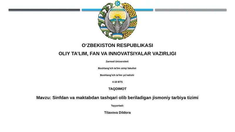 Sinfdan va maktabdan tashqari olib beriladigan jismoniy tarbiya tizimi