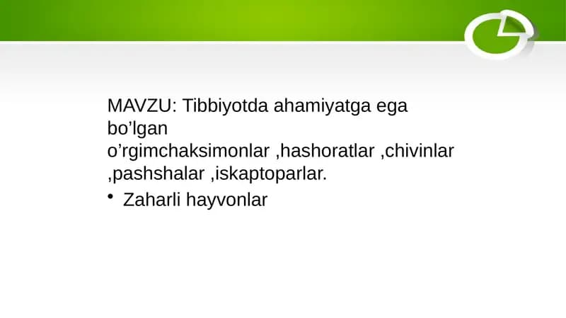 Tibbiyotda ahamiyatga ega bo’lgan o’rgimchaksimonlar ,hashoratlar ,chivinlar,pashshalar ,iskaptoparlar