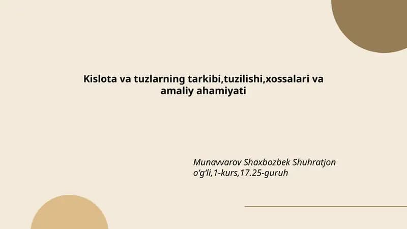 Kislota va tuzlarning kimyoviy tarkibi