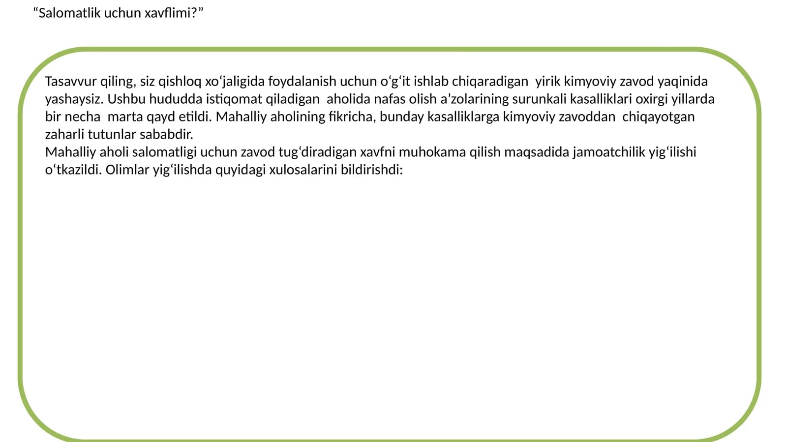Kimyoviy Zavodning Foydasi va Zarari