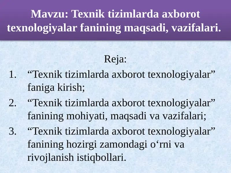 Texnik tizimlarda axborot texnologiyalar