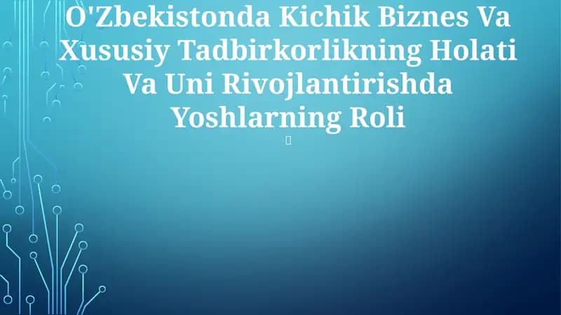 O'Zbekistonda Kichik Biznes Va Xususiy Tadbirkorlikning Holati Va Uni Rivojlantirishda Yoshlarning Roli