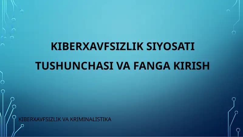 KIBERXAVFSIZLIK SIYOSATI TUSHUNCHASI VA FANGA