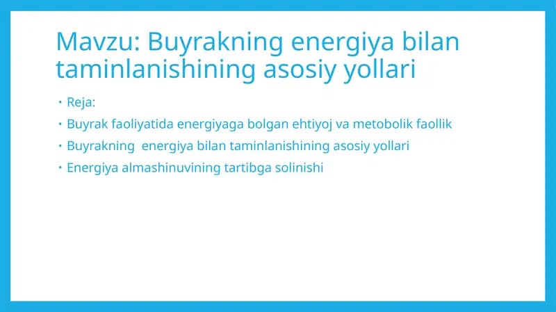 Buyrakning energiya bilan taminlanishining asosiy yollari