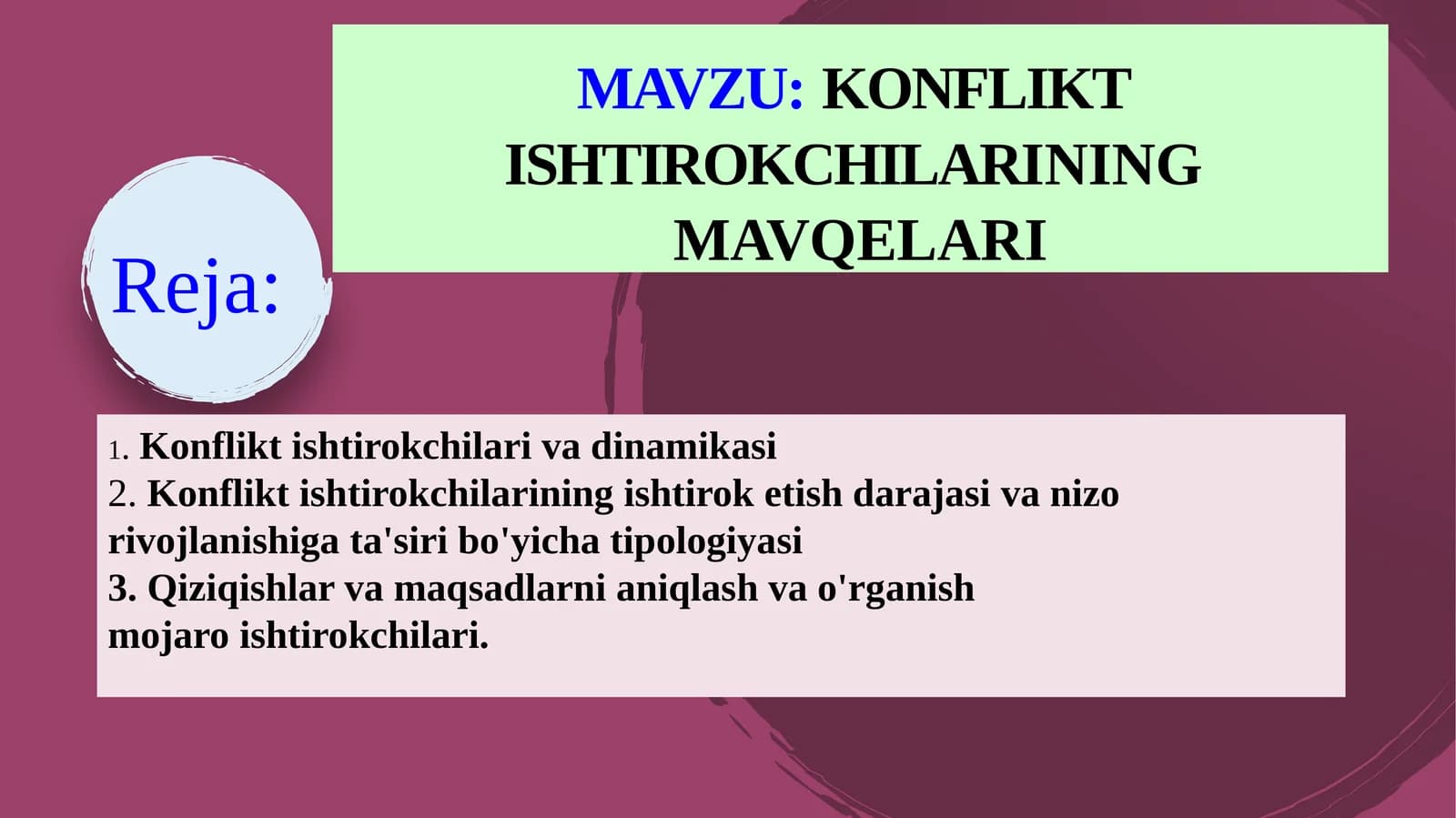 Konflikt  ishtirokchilarining  mavqelari