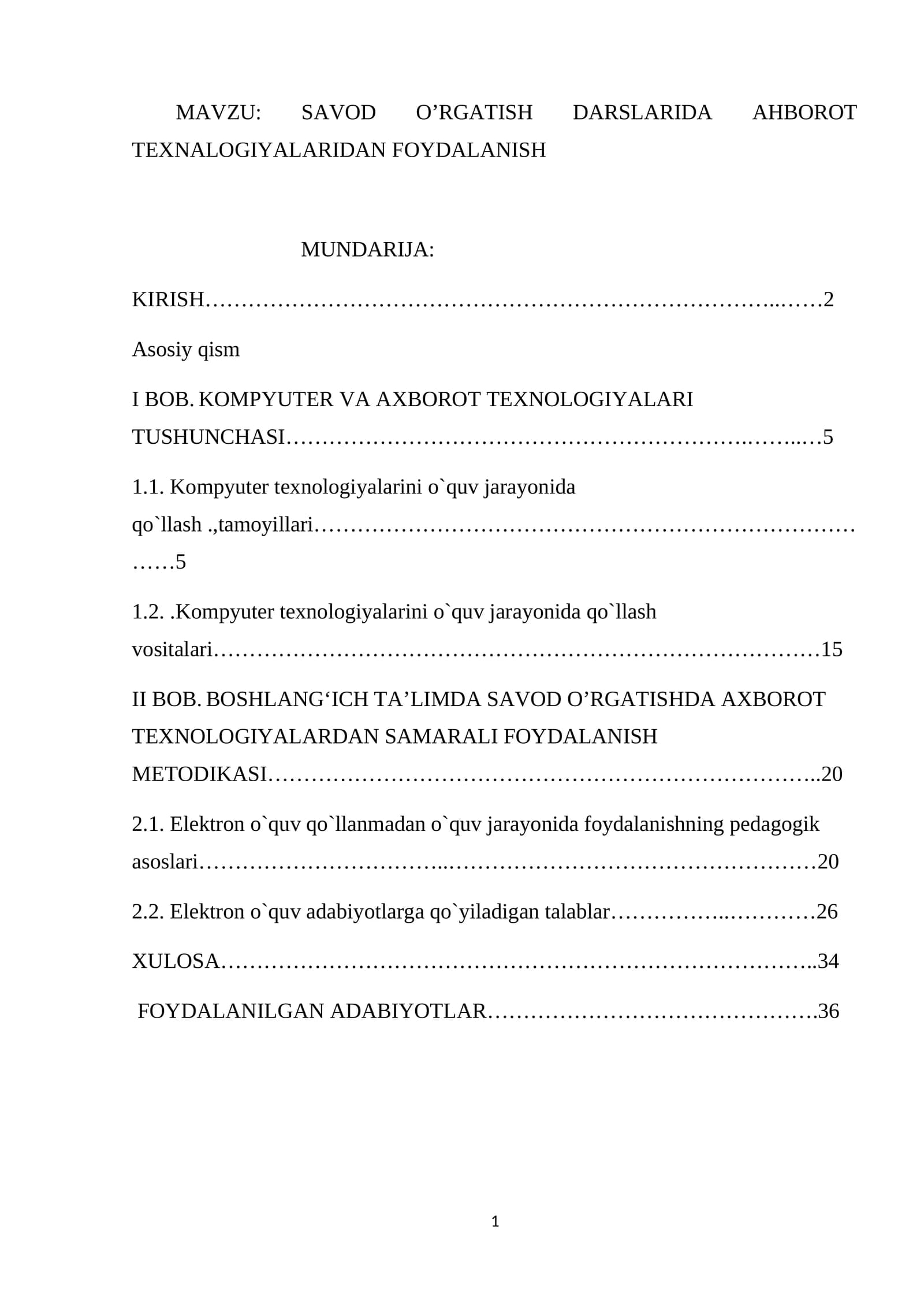 SAVOD O’RGATISH DARSLARIDA AHBOROT TEXNALOGIYALARIDAN FOYDALANISH