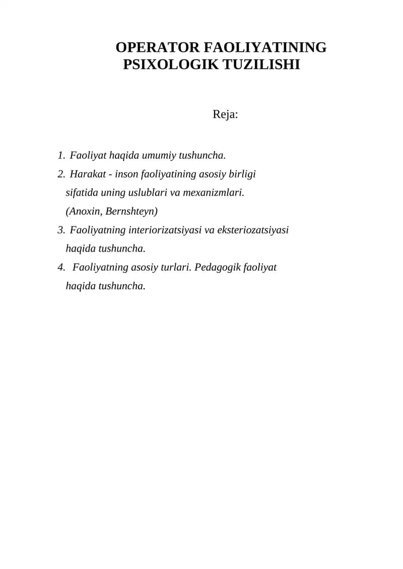 Operator faoliyating psixologik tuzilishi