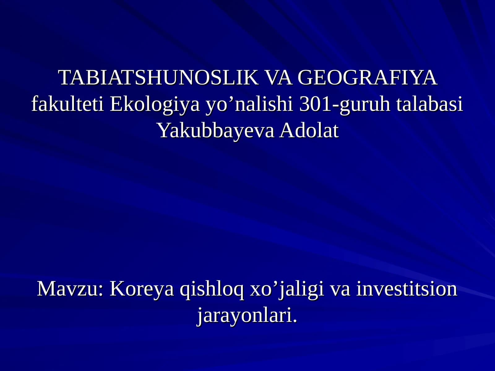 Koreya qishloq xo’jaligi va investitsion jarayonlari