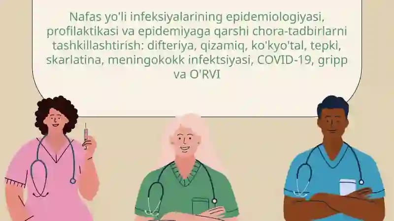 Nafas yo'li infeksiyalarining epidemiologiyasi, profilaktikasi va epidemiyaga qarshi chora-tadbirlarni tashkillashtirish: difteriya, qizamiq, ko'kyo'tal, tepki, skarlatina, meningokokk infektsiyasi, COVID-19, gripp va O'RVI