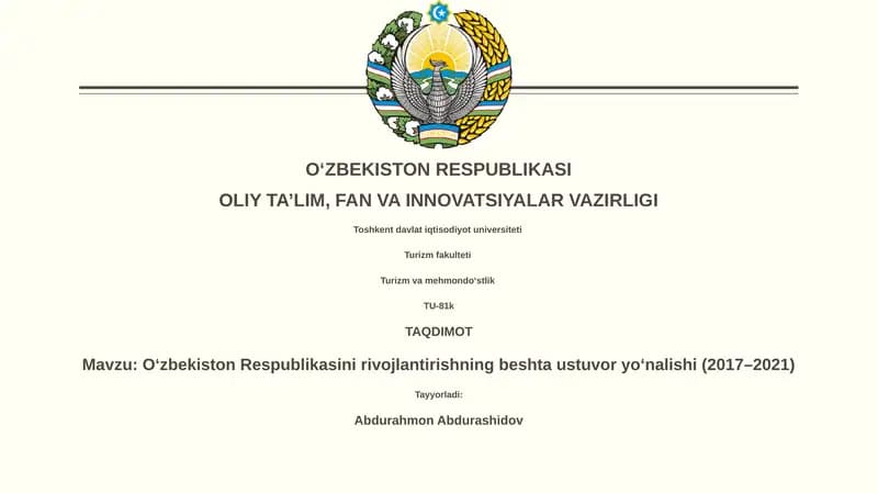 O‘zbekiston Respublikasini rivojlantirishning beshta ustuvor yo‘nalishi (2017–2021)