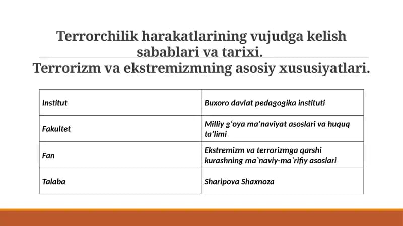 Ekstremizm va terrorizmga qarshi kurashning ma`naviy-ma`rifiy asoslari