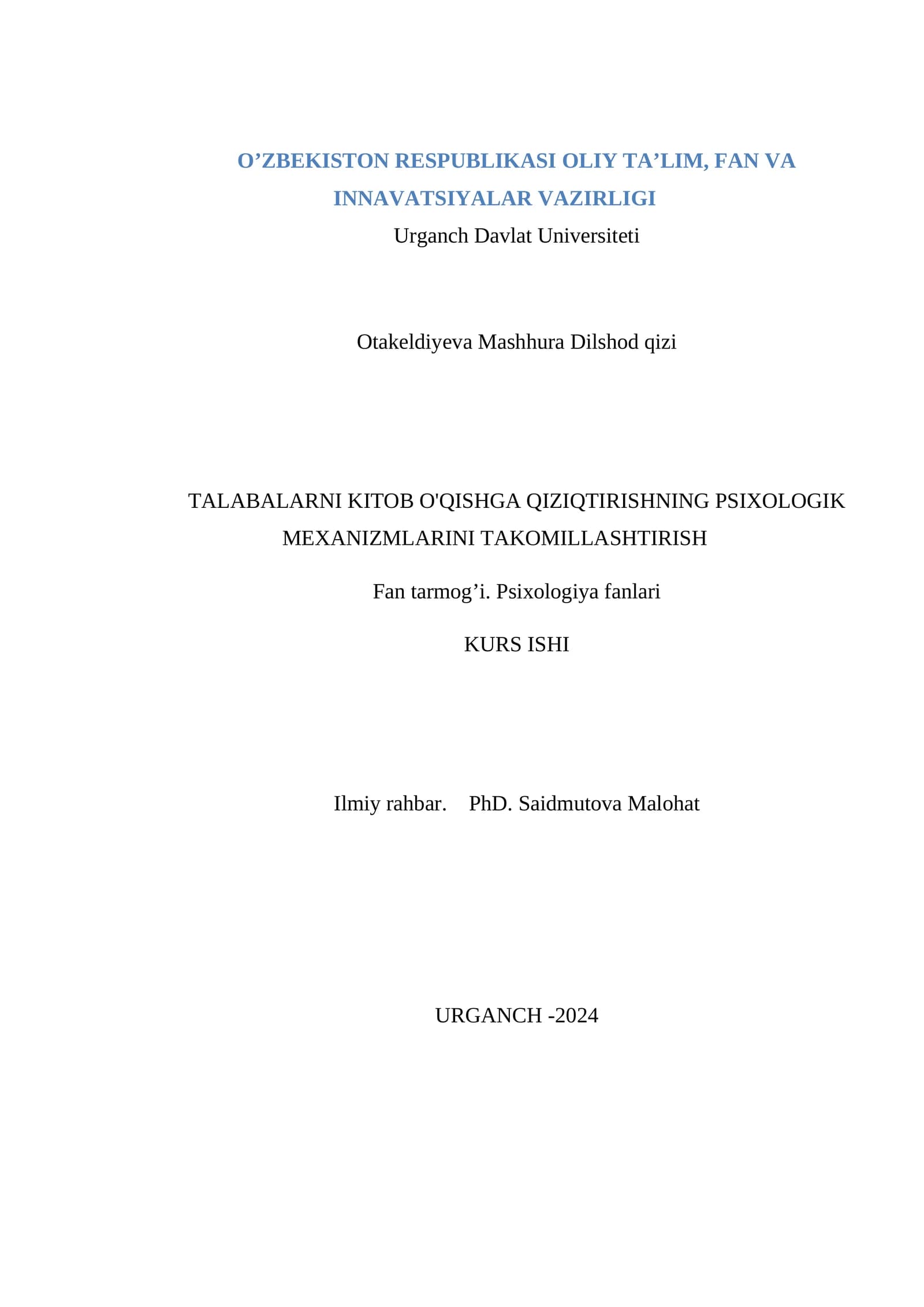 Maktabda psixologik xizmat tuzilmasi, tarkibi va faoliyatini tashkil etish