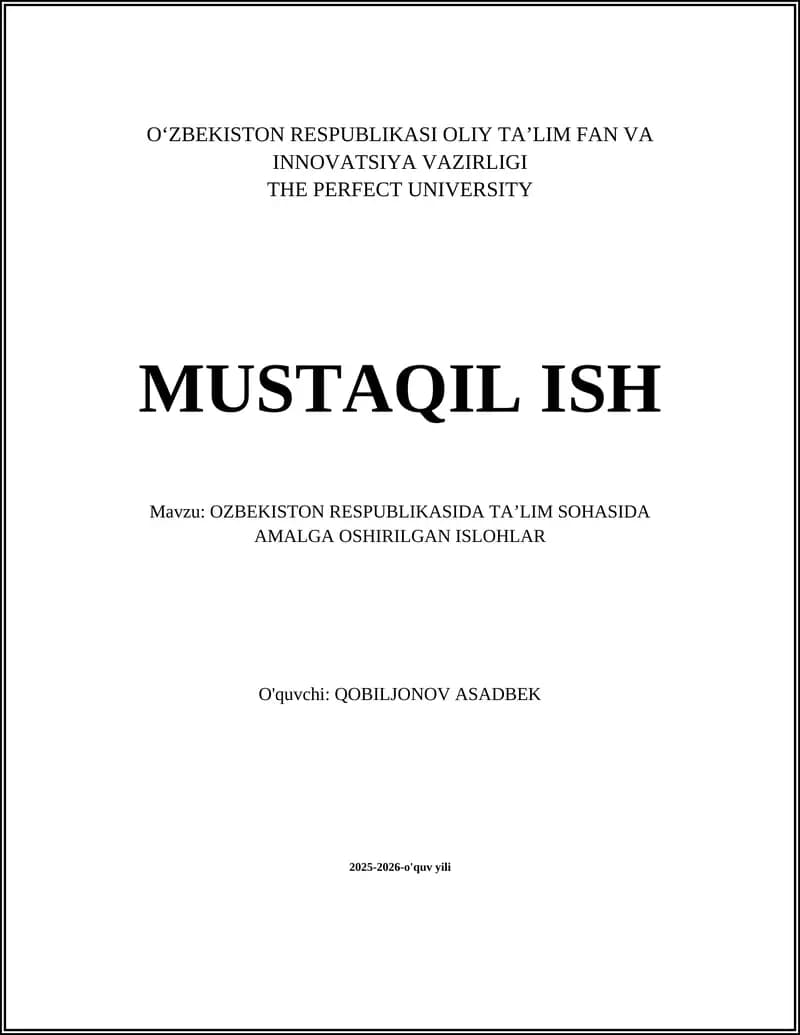 O‘ZBEKISTON RESPUBLIKASI OLIY TA’LIM FAN VA INNOVATSIYA VAZIRLIGI