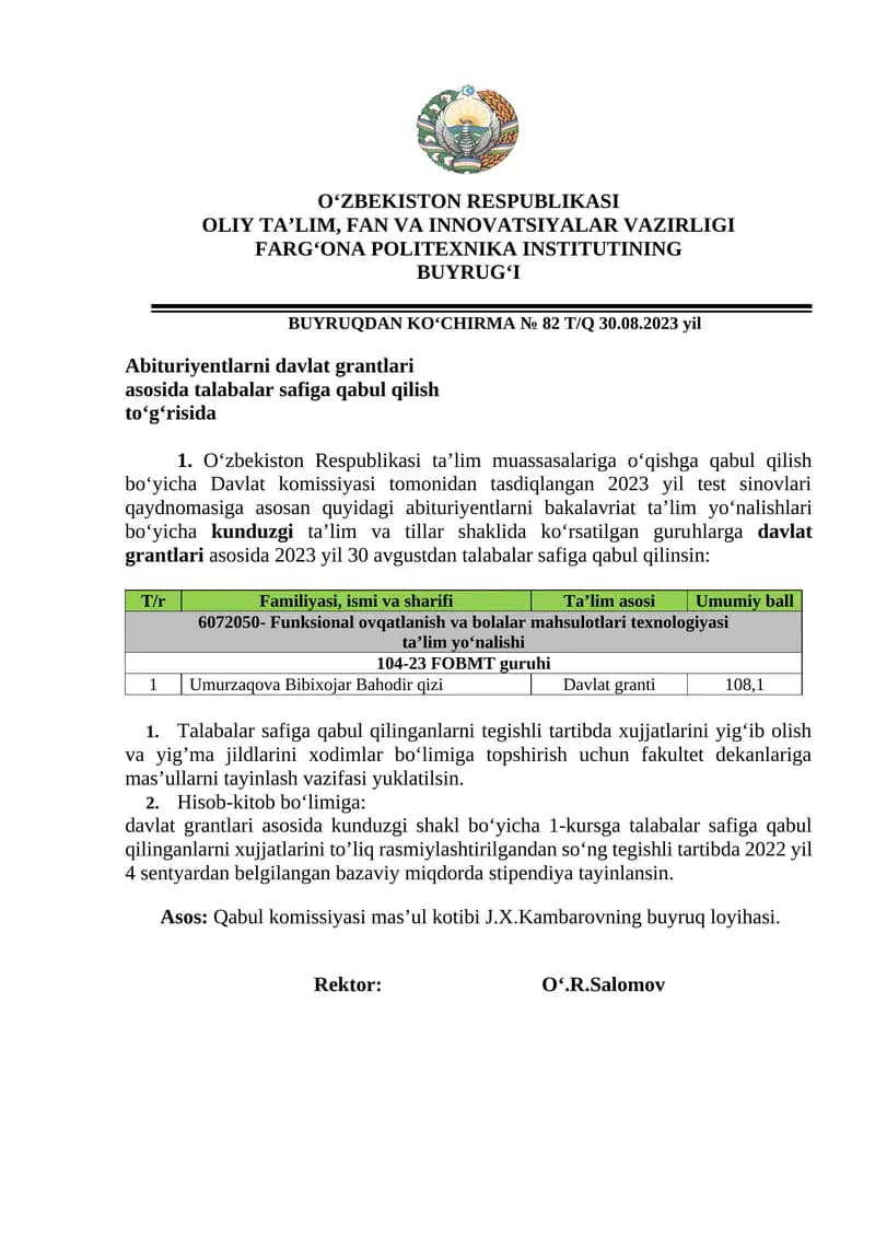 Funksional ovqatlanish va bolalar mahsulotlari texnologiyasi