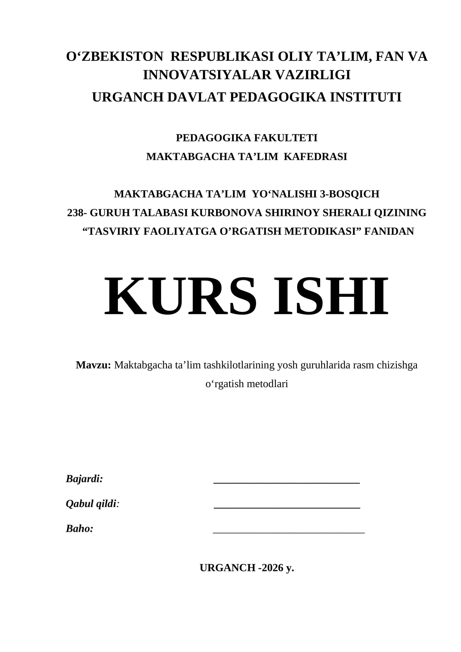 TASVIRIY FAOLIYATGA O’RGATISH METODIKASI