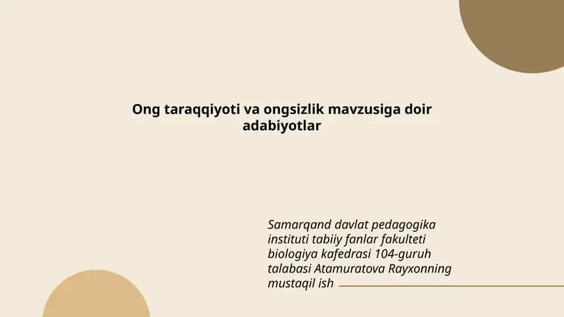 Ong taraqqiyoti va ongsizlik mavzusiga doir adabiyotlar
