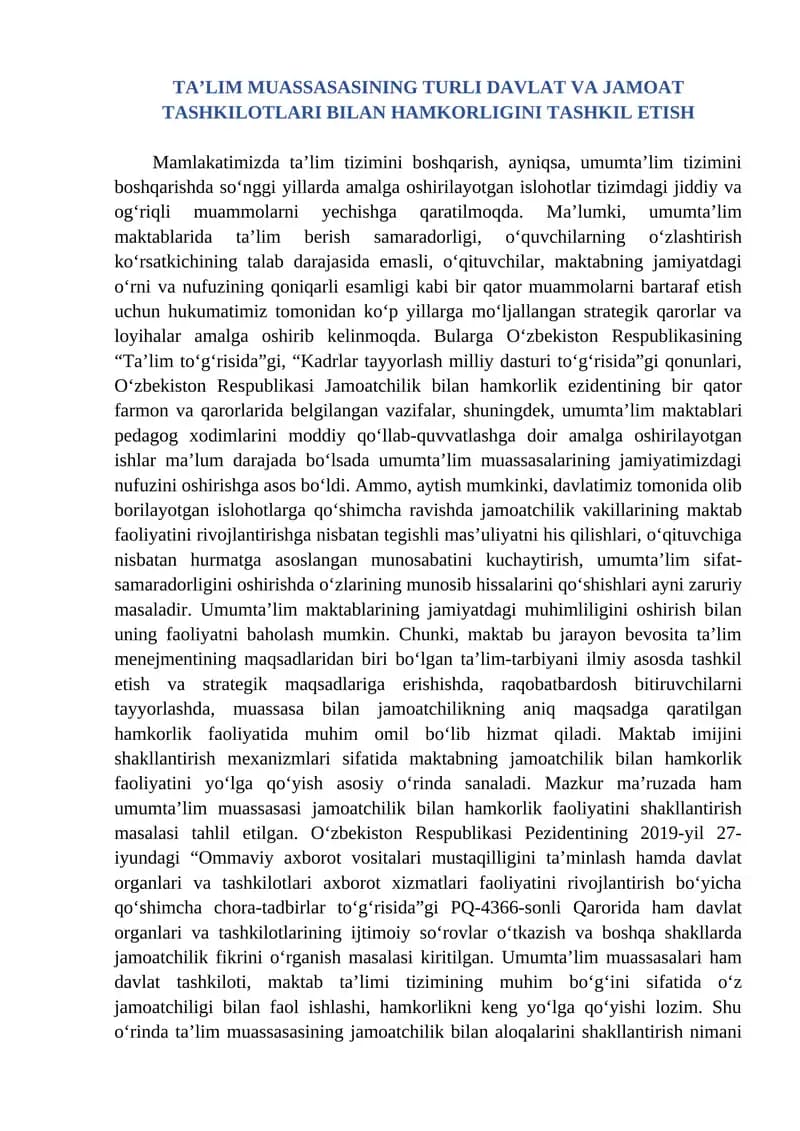 Umumta‘lim tizimini boshqarish