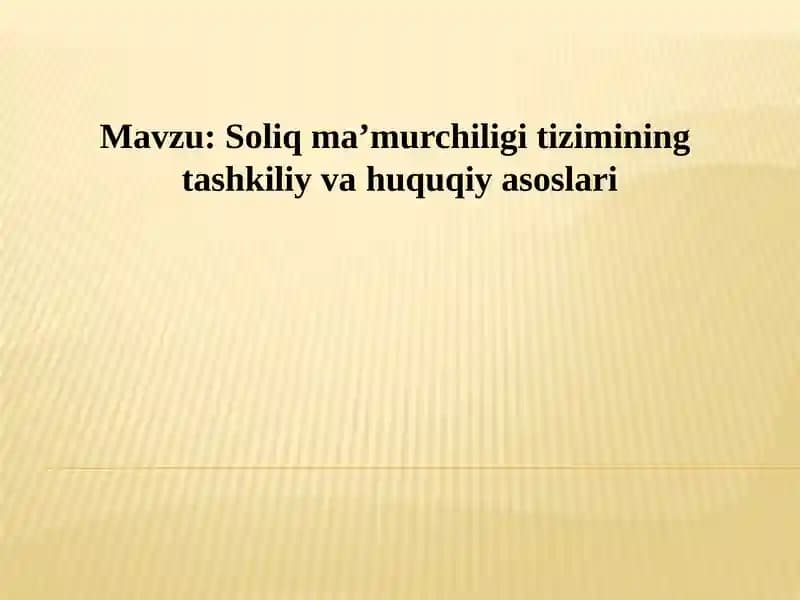 Soliq ma’muriyat huquqiyasoslari