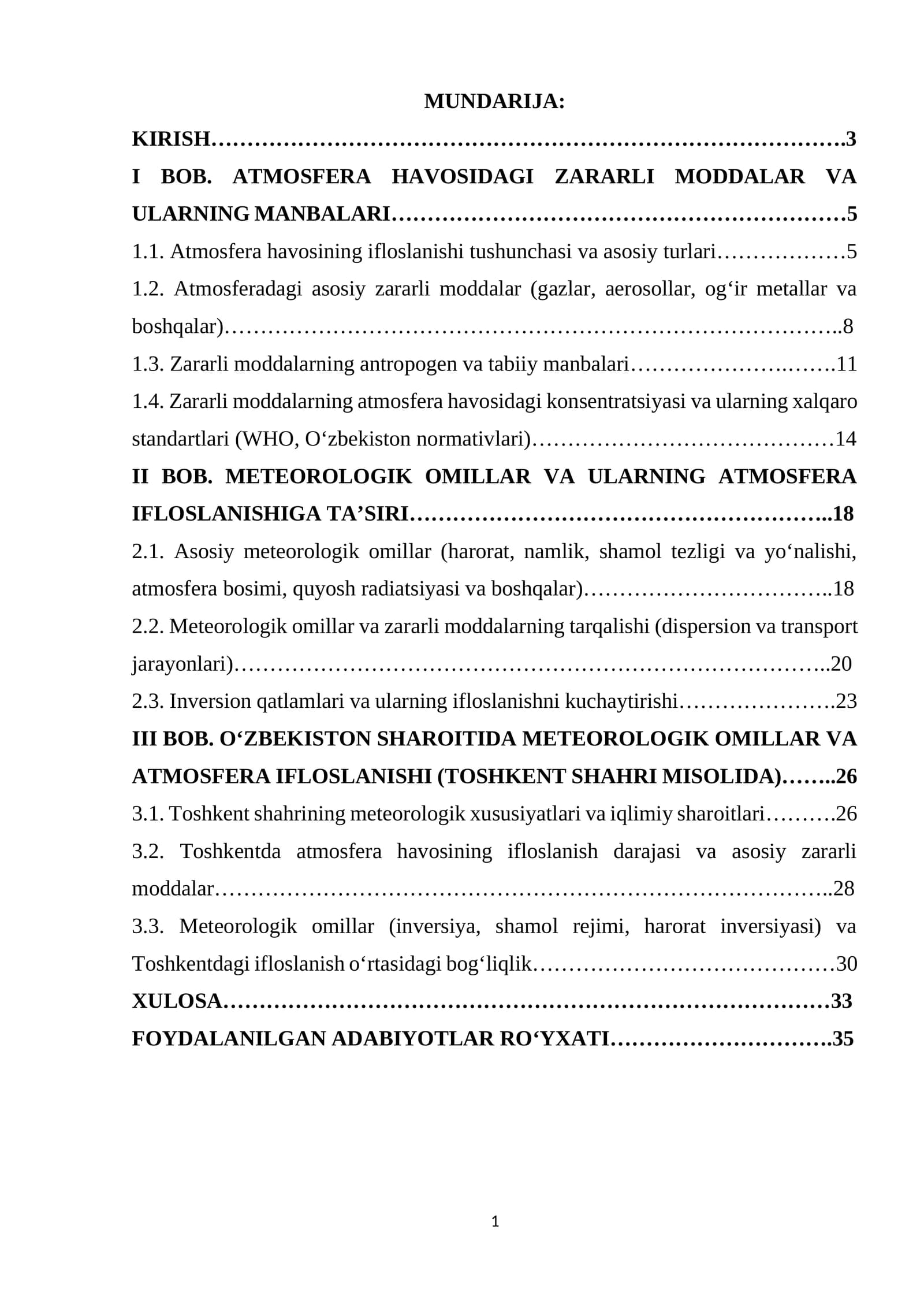 Meteorologik omillarning atmosfera havosidagi zararli moddalari