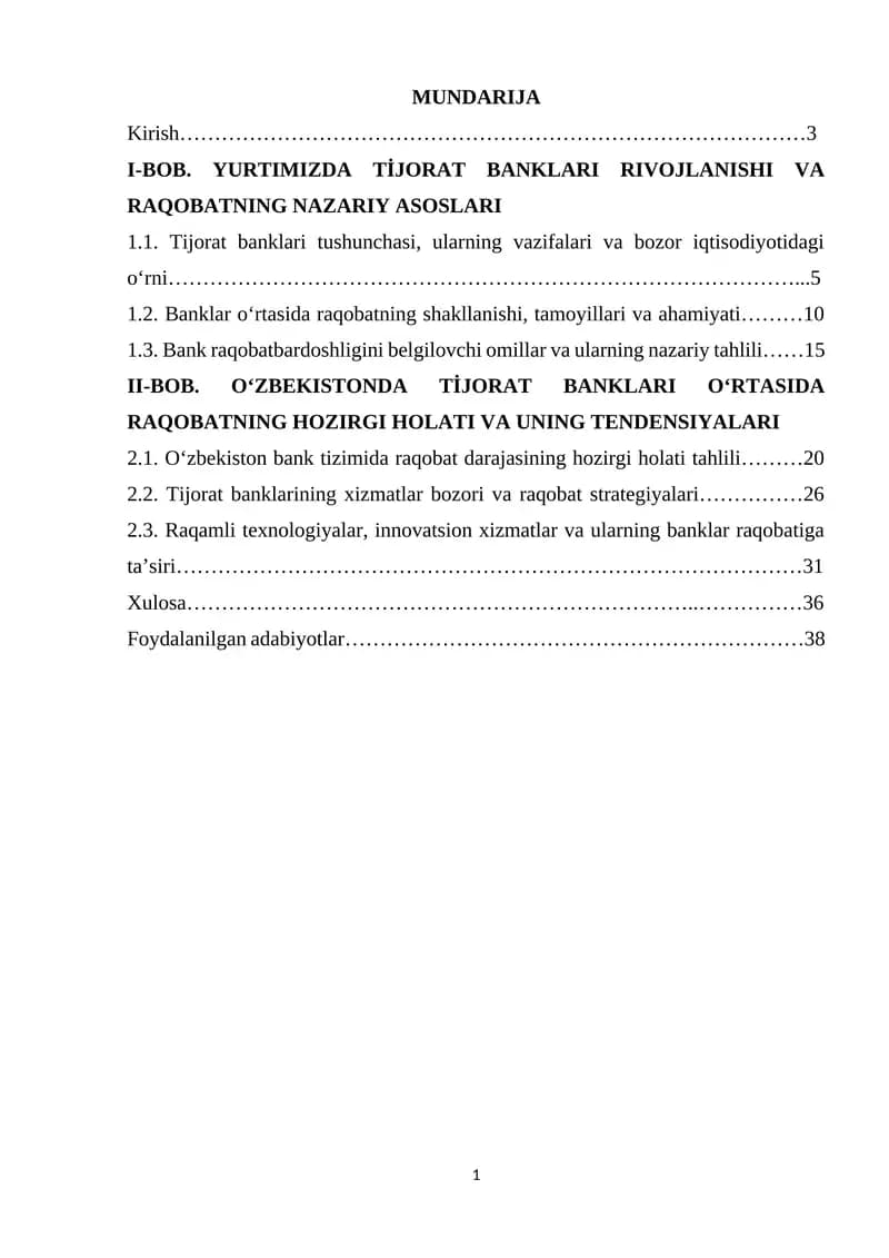Yurtimizda tijorat banklari o‘rtasida raqobat va uning hozirgi holati tahlili
