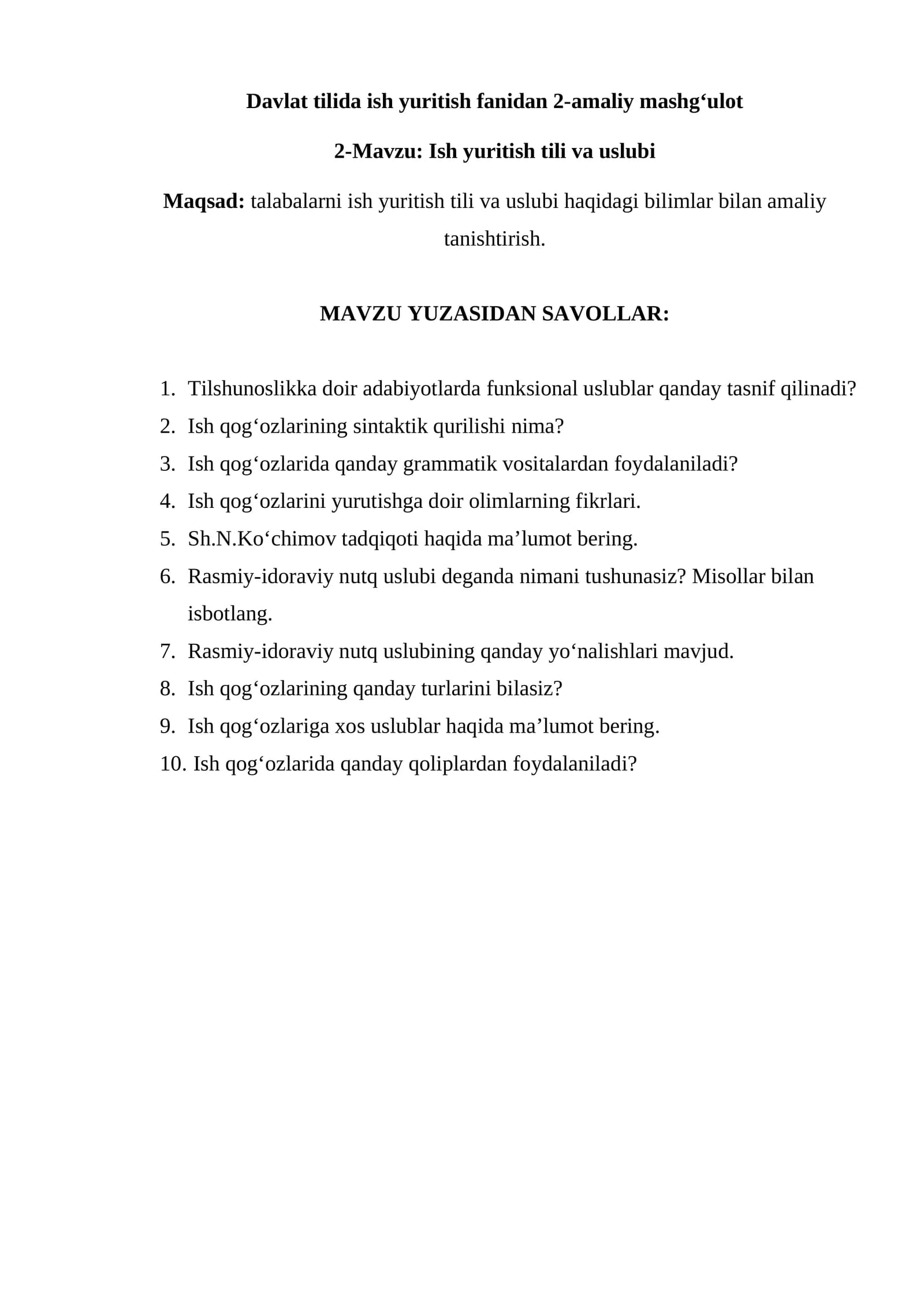 Ish yuritish tili va uslubi