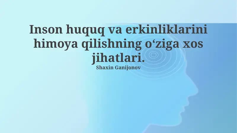Inson huquqlari va erkinliklarini himoya qilishning o'ziga xos jihatlari