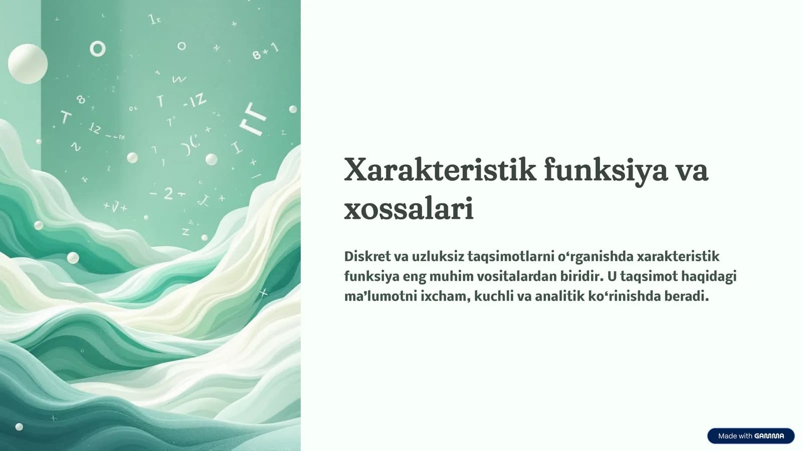 Xarakteristik funksiya va xossalari