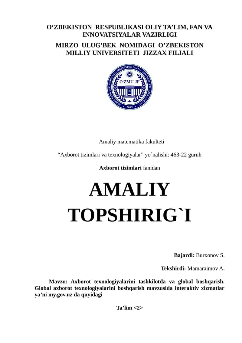 Axborot texnologiyalarini tashkilotda va global boshqarish