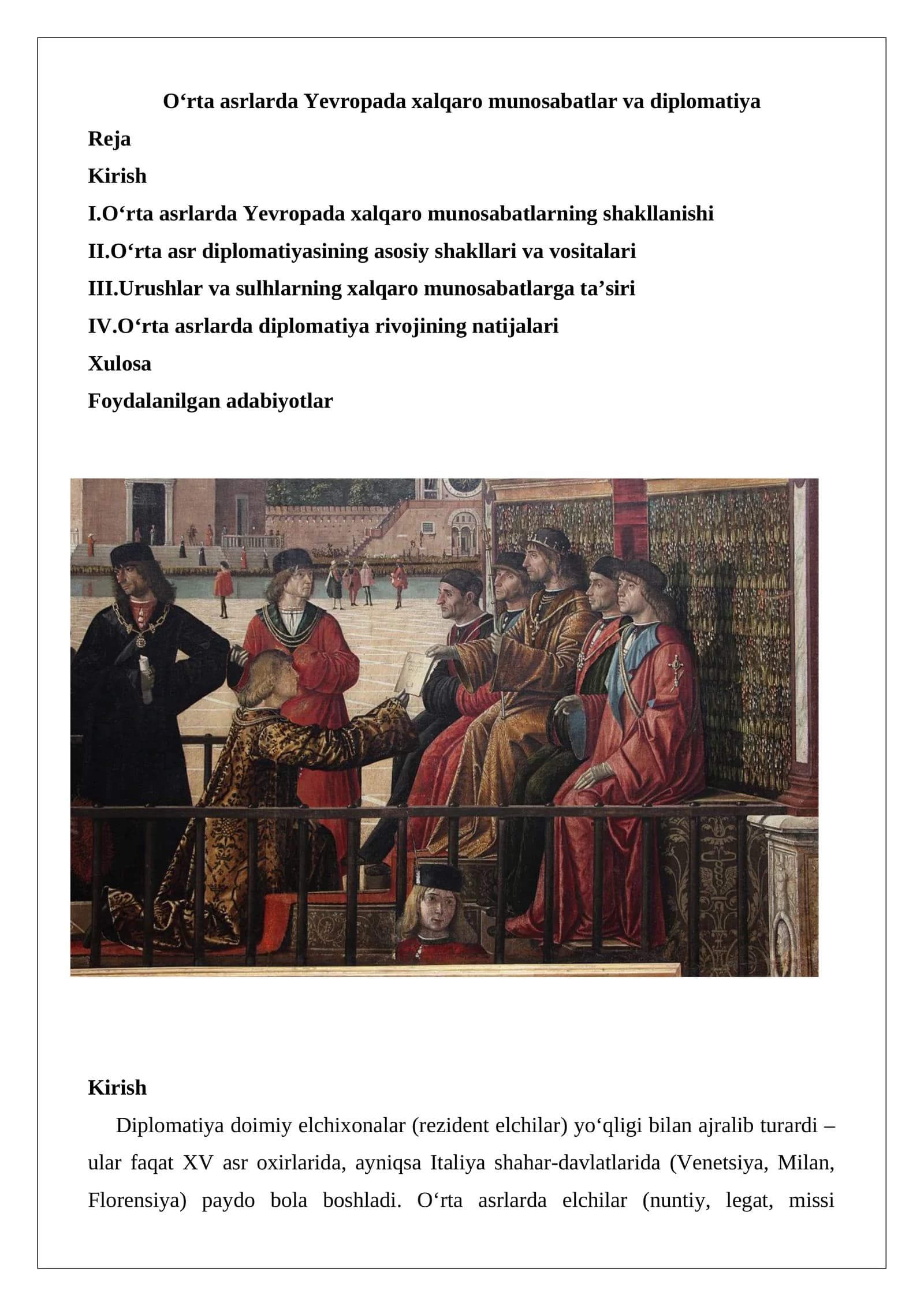 O‘rta Asrlarda Diplomatiya va Xalqaro Munosabatlar