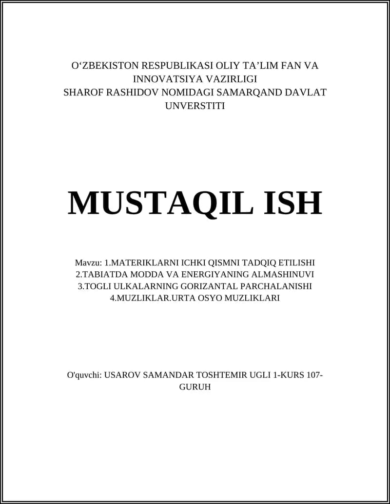 Materiklarni ichki qismini tadqiq etish