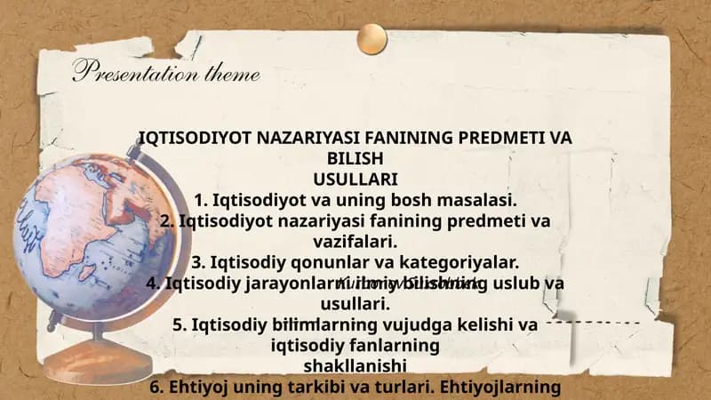 IQTISODIYOT NAZARIYASI FANINING PREDMETI VA BILISH