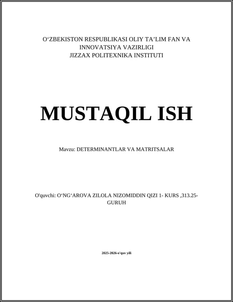 DETERMINANTLAR VA MATRITSALAR