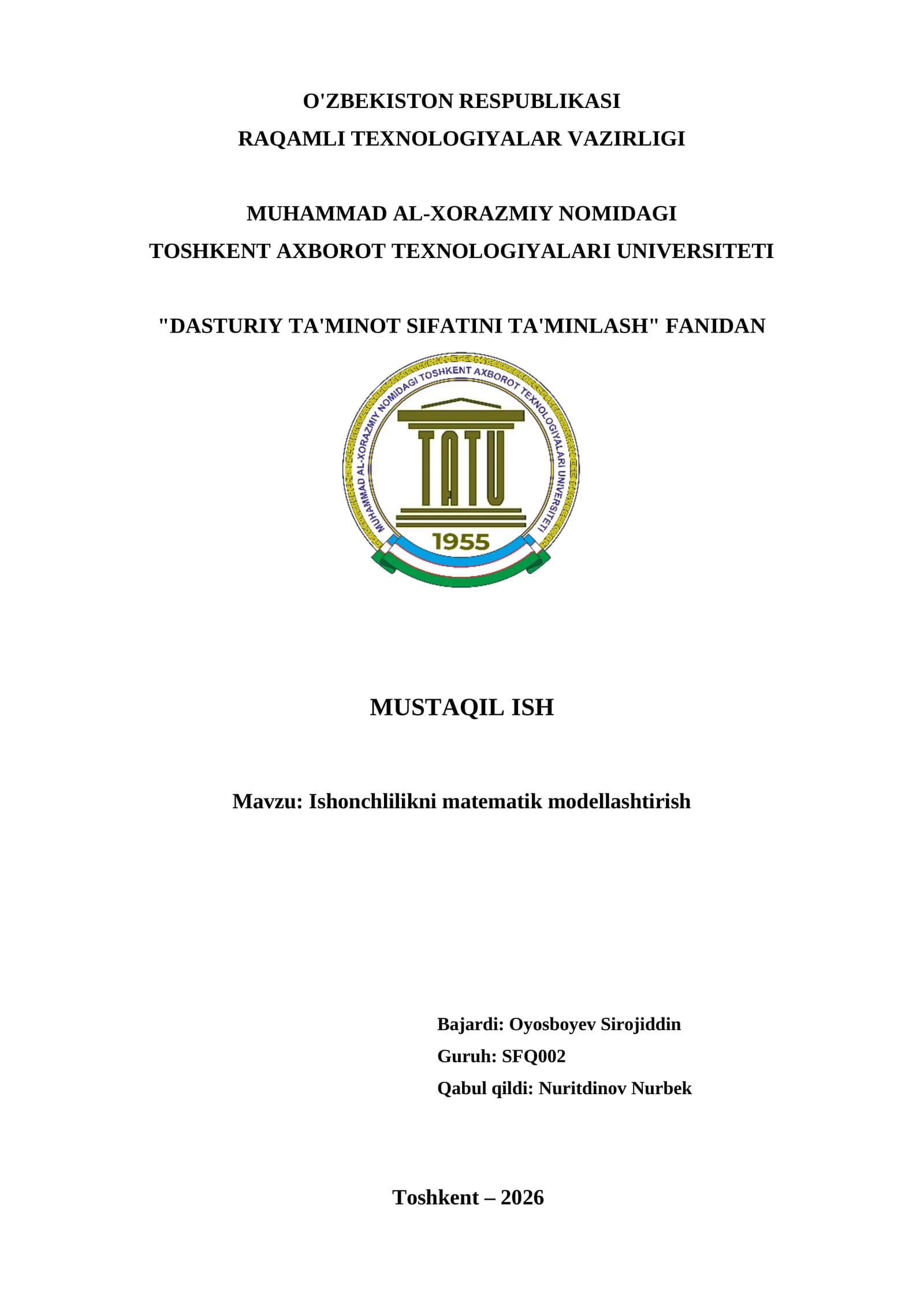 Ishonchlilikni matematik modellashtirish