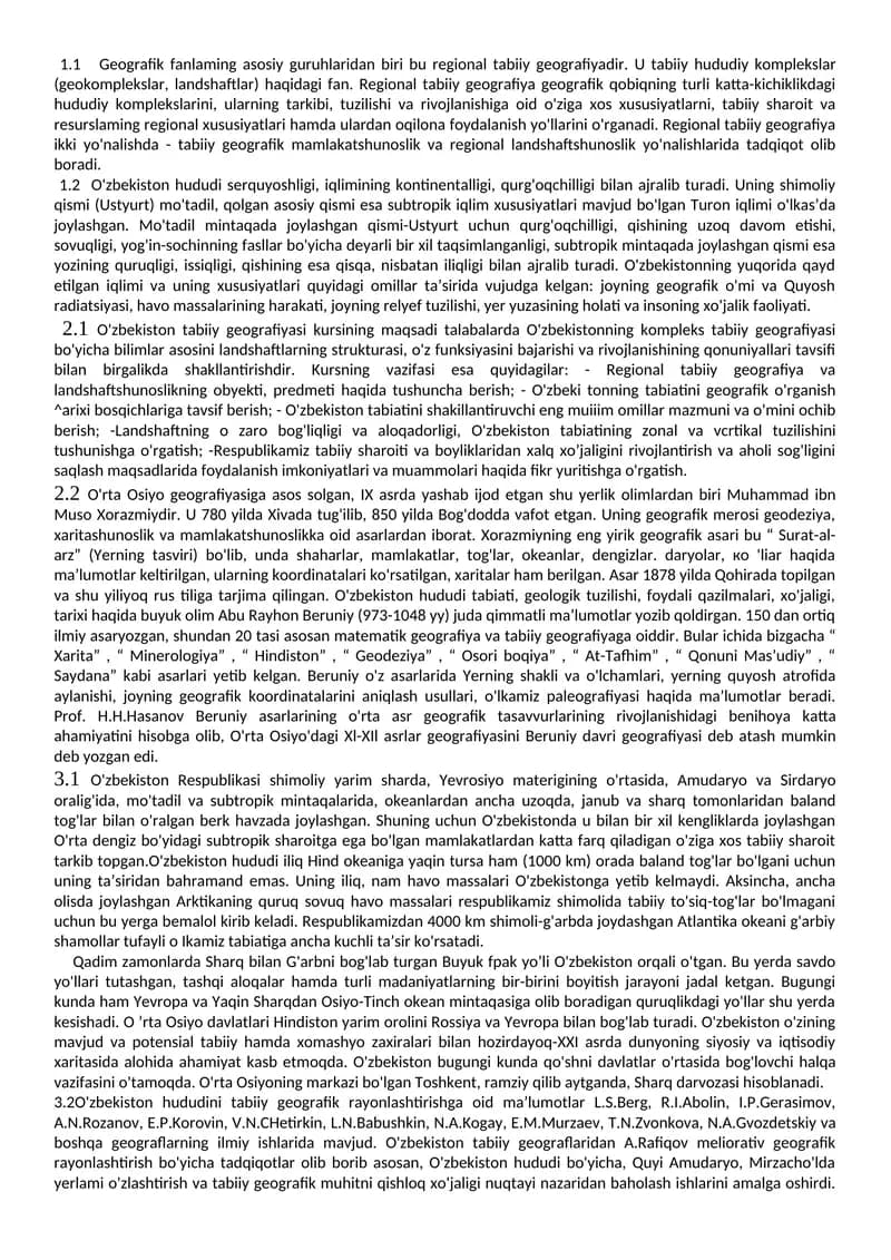 O'zbekistonning regional tabiiy geografiyasi