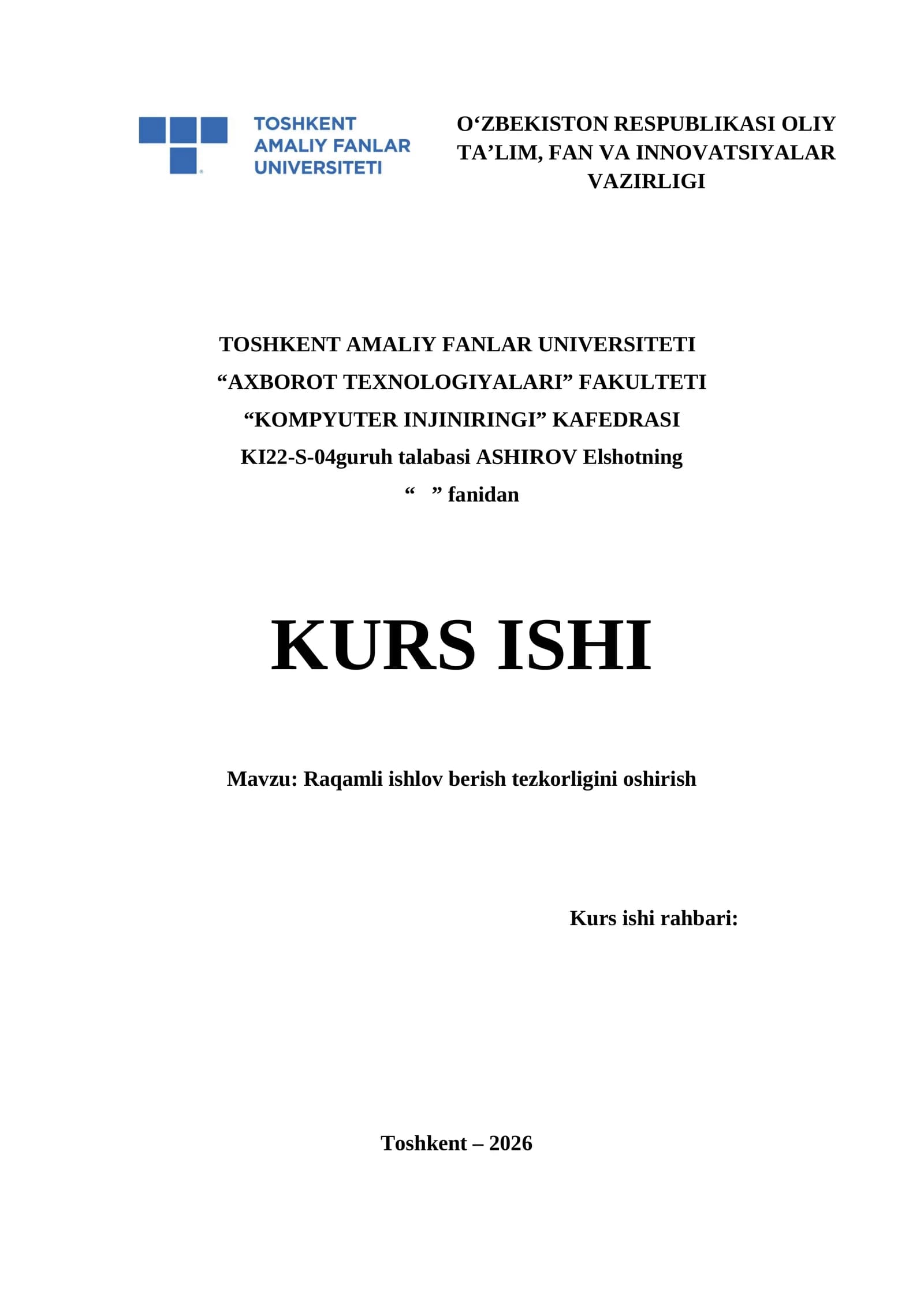 Raqamli ishlov berish tezkorligini oshirish